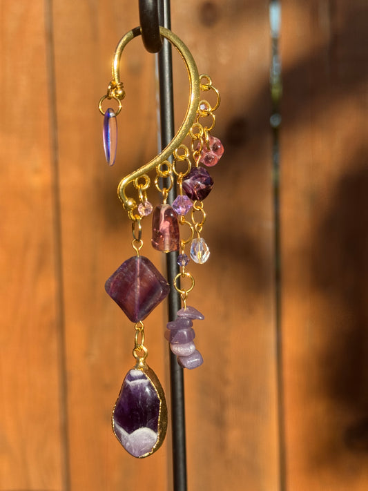 Amethyst and Crystal Ear Cuff